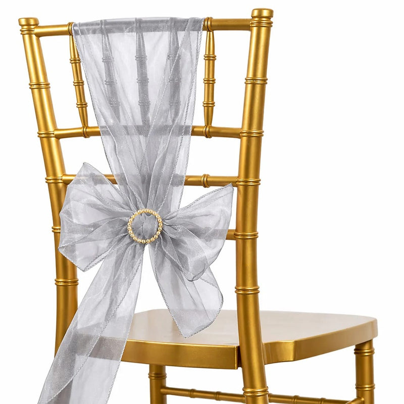 20 Sheer 6" x 108" Organza Chair Sashes SASH_ORGZ_SILV_PK20