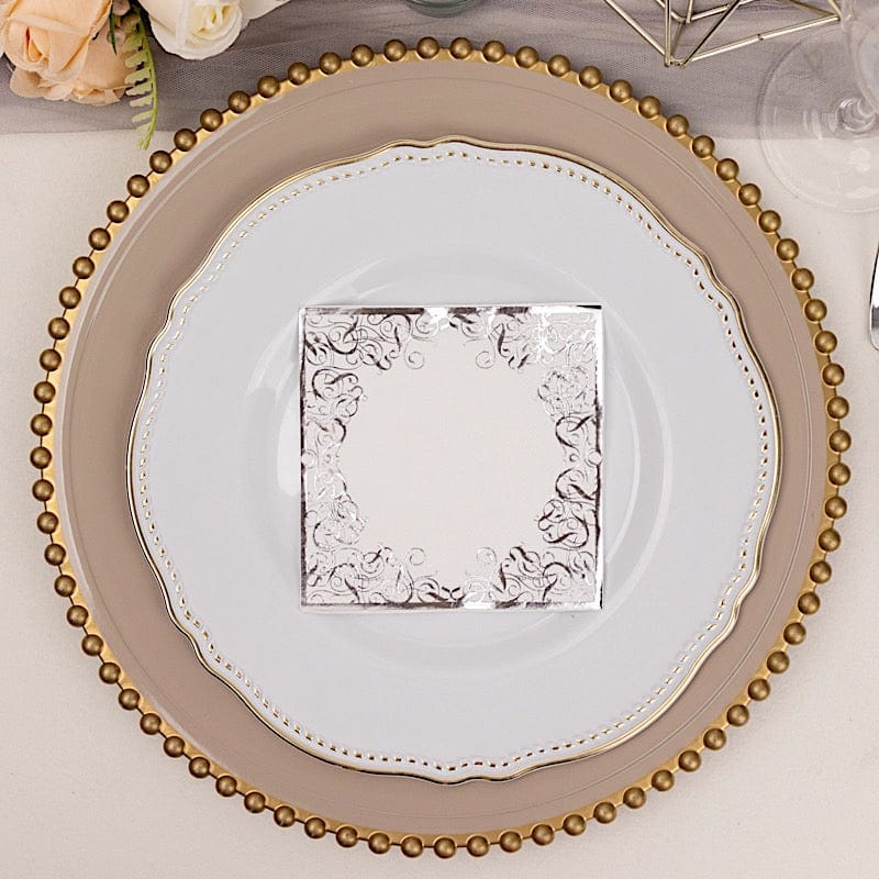 20 Soft Paper Beverage Napkins with Gold Foil Lace Design