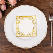 20 Soft Paper Beverage Napkins with Gold Foil Lace Design