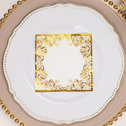 20 Soft Paper Beverage Napkins with Gold Foil Lace Design