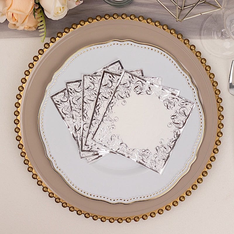 20 Soft Paper Beverage Napkins with Gold Foil Lace Design