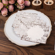 20 Soft Paper Beverage Napkins with Gold Foil Lace Design