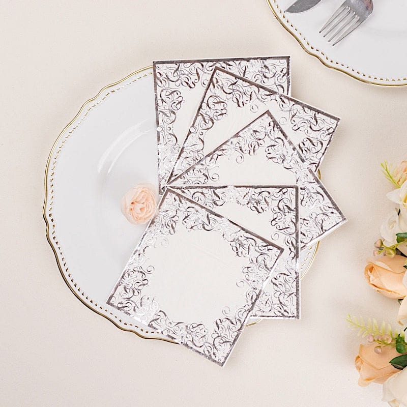 20 Soft Paper Beverage Napkins with Gold Foil Lace Design