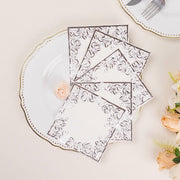 20 Soft Paper Beverage Napkins with Gold Foil Lace Design