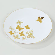 20 White Gold Butterfly Round Plastic Plates - Disposable Tableware DSP_PLR0034_SET_WHGD