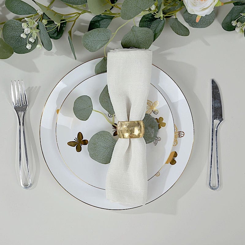 20 White Gold Butterfly Round Plastic Plates - Disposable Tableware DSP_PLR0034_SET_WHGD