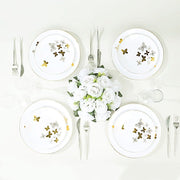 20 White Gold Butterfly Round Plastic Plates - Disposable Tableware DSP_PLR0034_SET_WHGD