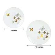 20 White Gold Butterfly Round Plastic Plates - Disposable Tableware DSP_PLR0034_SET_WHGD