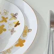 20 White Gold Butterfly Round Plastic Plates - Disposable Tableware DSP_PLR0034_SET_WHGD