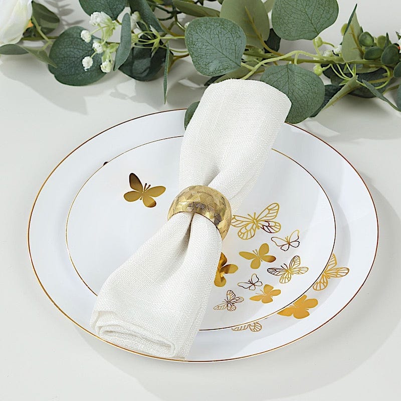 20 White Gold Butterfly Round Plastic Plates - Disposable Tableware DSP_PLR0034_SET_WHGD