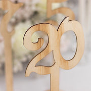 20 Wooden 11" 1-20 Table Numbers on Sticks with Round Holder Base - Natural WOD_METLTR08_SET_NAT