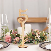 20 Wooden 11" 1-20 Table Numbers on Sticks with Round Holder Base - Natural WOD_METLTR08_SET_NAT