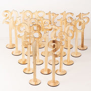 20 Wooden 11" 1-20 Table Numbers on Sticks with Round Holder Base - Natural WOD_METLTR08_SET_NAT