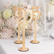 20 Wooden 11" 1-20 Table Numbers on Sticks with Round Holder Base - Natural WOD_METLTR08_SET_NAT