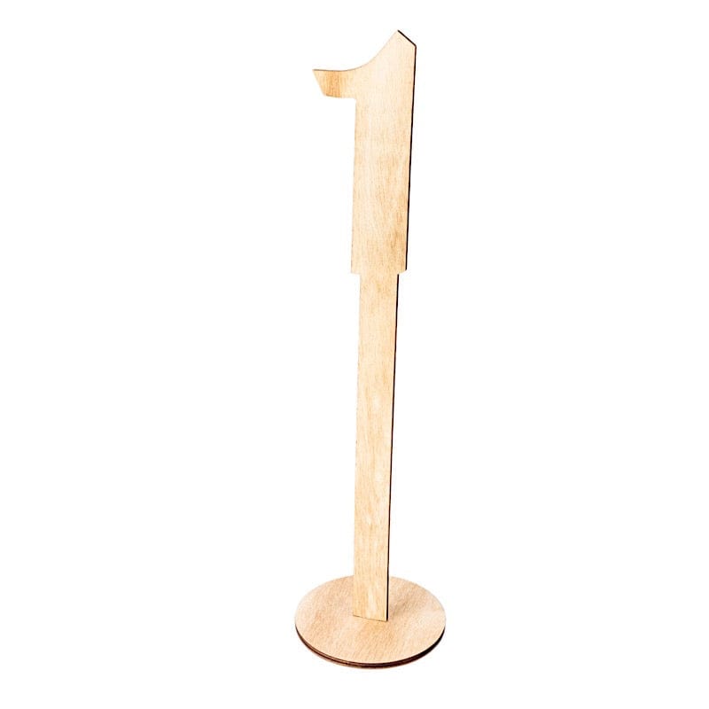 20 Wooden 11" 1-20 Table Numbers on Sticks with Round Holder Base - Natural WOD_METLTR08_SET_NAT