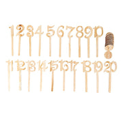 20 Wooden 11" 1-20 Table Numbers on Sticks with Round Holder Base - Natural WOD_METLTR08_SET_NAT
