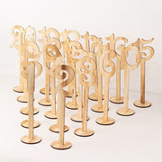 20 Wooden 11" 1-20 Table Numbers on Sticks with Round Holder Base - Natural WOD_METLTR08_SET_NAT