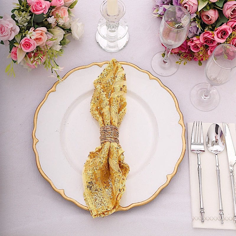 20" x 20" Geometric Diamond Glitz Sequin Dinner Napkins NAP_02G_GOLD