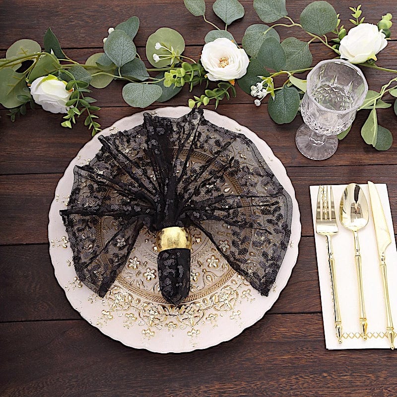 20" x 20" Sheer Tulle Table Napkins with Embroidered Sequins