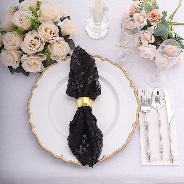 20" x 20" Sheer Tulle Table Napkins with Embroidered Sequins NAP_02_FLOR_BLK