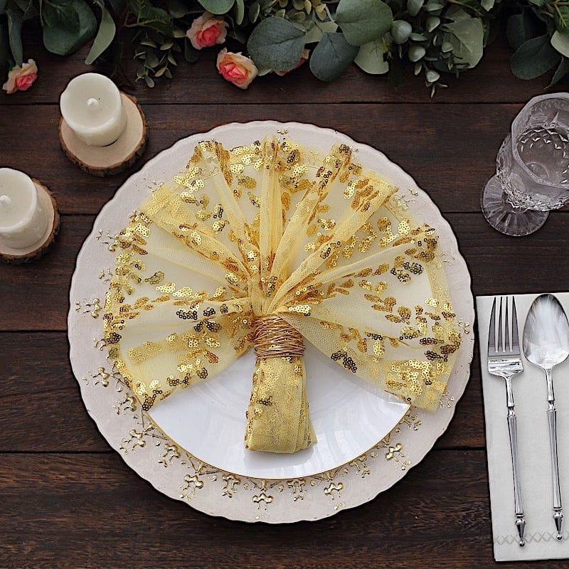 20" x 20" Sparkly Leaf Vine Embroidered Sequin Tulle Cloth Dinner Napkins NAP_02_FLOR_054