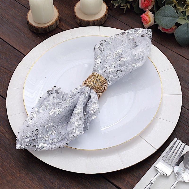 20" x 20" Sparkly Leaf Vine Embroidered Sequin Tulle Cloth Dinner Napkins NAP_02_FLOR_054