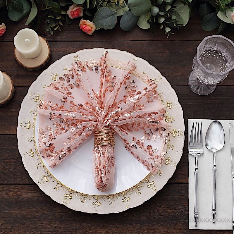 20" x 20" Sparkly Leaf Vine Embroidered Sequin Tulle Cloth Dinner Napkins NAP_02_FLOR_054