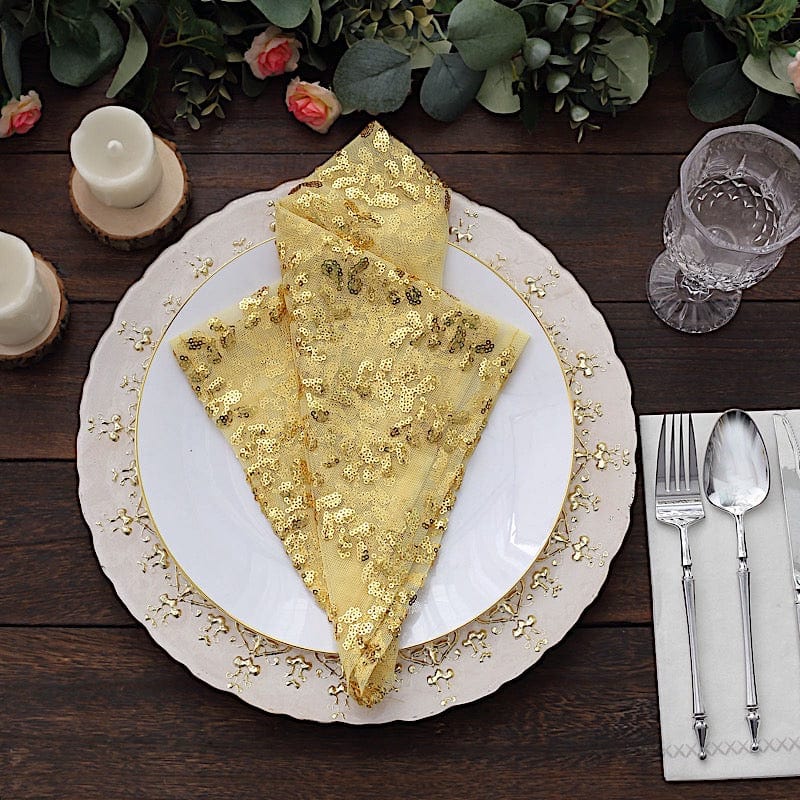 20" x 20" Sparkly Leaf Vine Embroidered Sequin Tulle Cloth Dinner Napkins NAP_02_FLOR_054