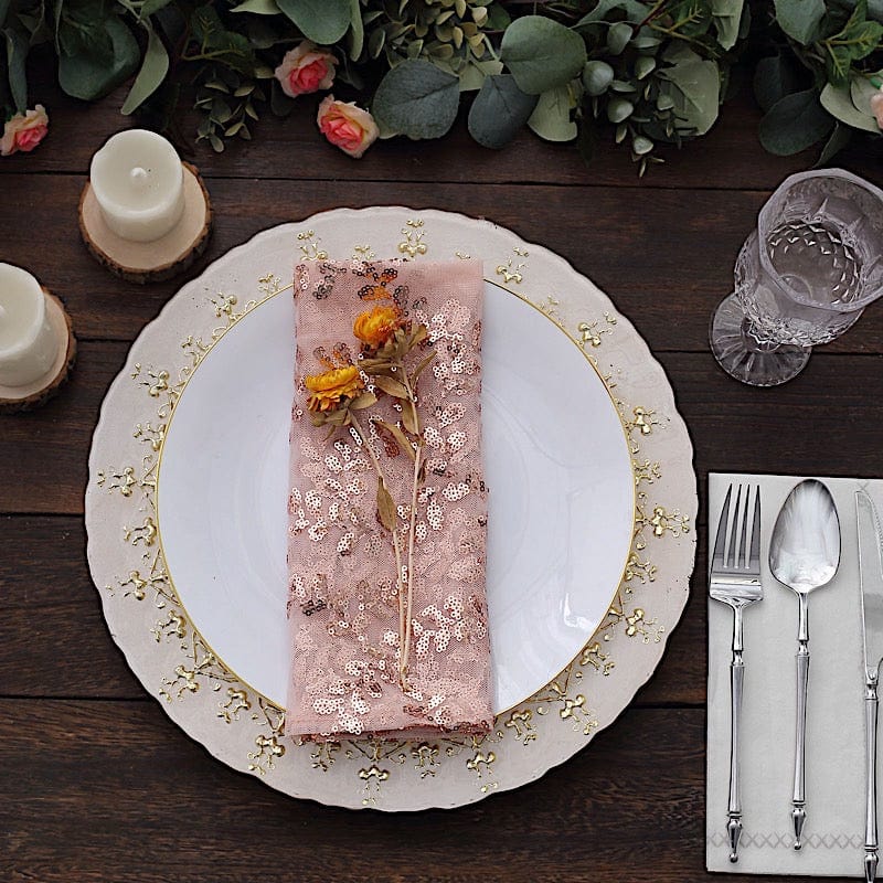 20" x 20" Sparkly Leaf Vine Embroidered Sequin Tulle Cloth Dinner Napkins NAP_02_FLOR_054