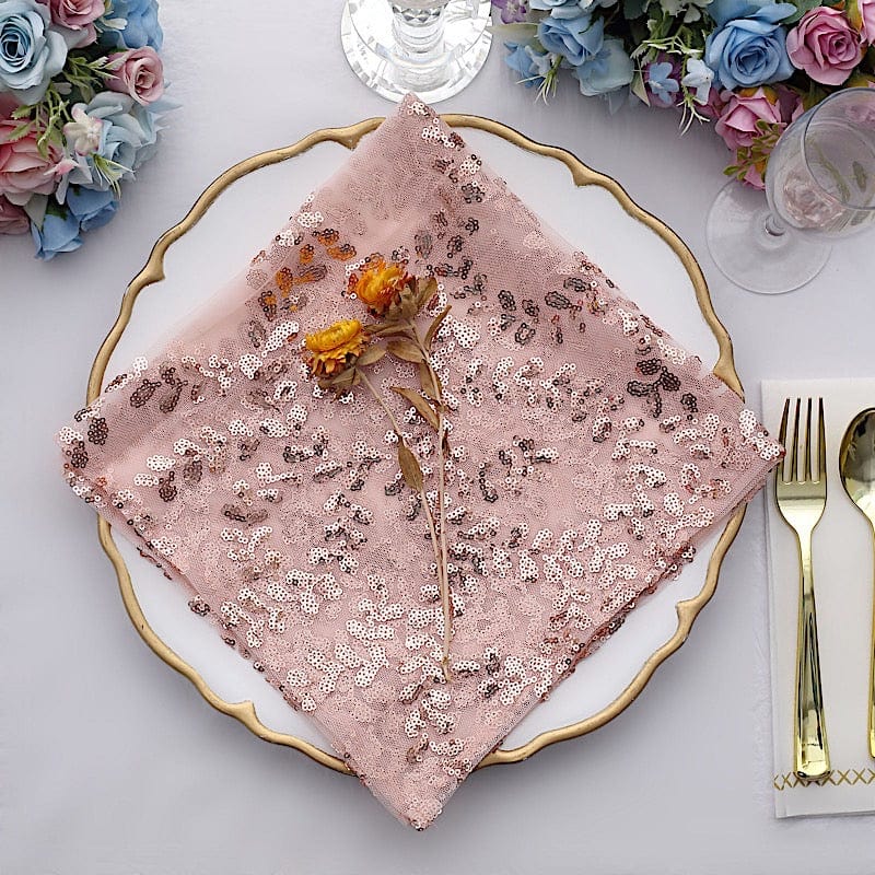 20" x 20" Sparkly Leaf Vine Embroidered Sequin Tulle Cloth Dinner Napkins NAP_02_FLOR_054