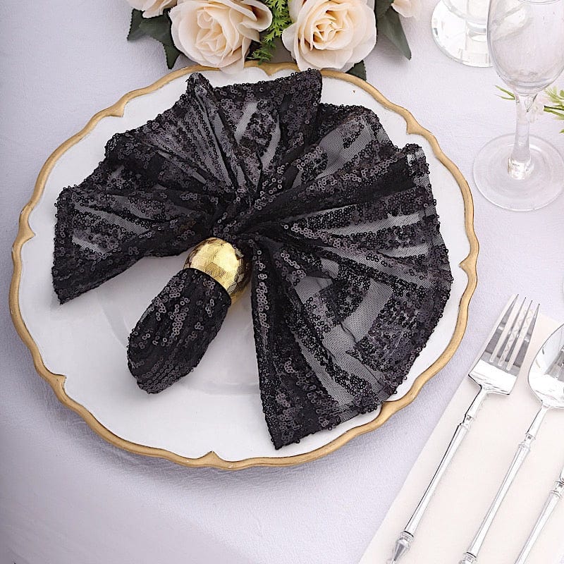 20" x 20" Tulle Net Fabric Napkin with Sequins and Geometric Pattern