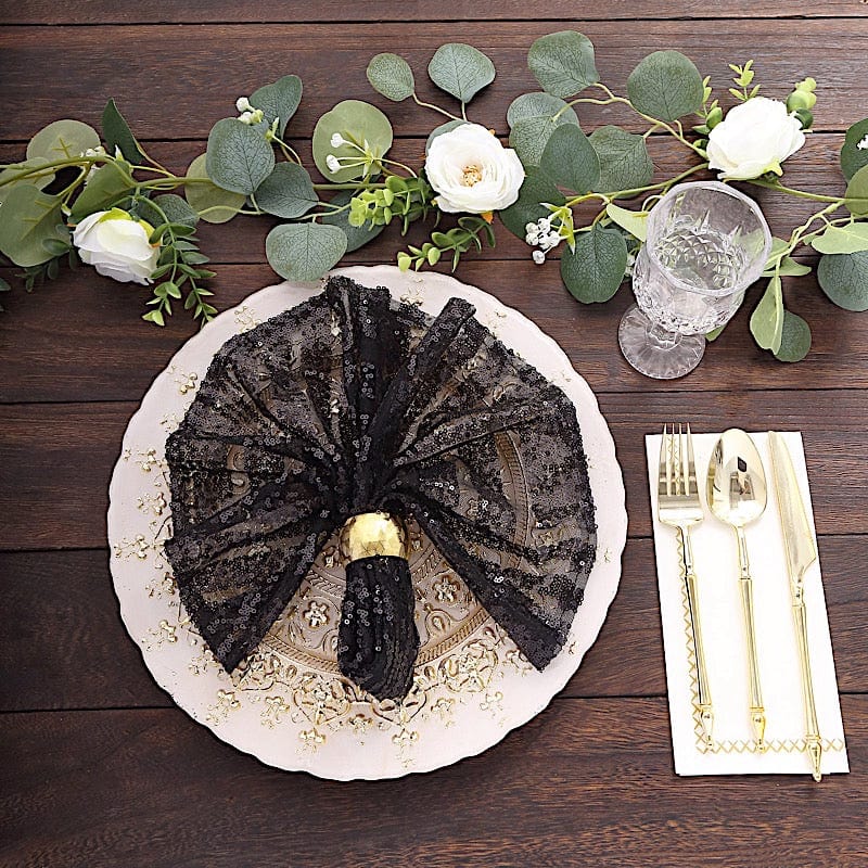 20" x 20" Tulle Net Fabric Napkin with Sequins and Geometric Pattern