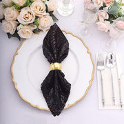 20" x 20" Tulle Net Fabric Napkin with Sequins and Geometric Pattern NAP_02G_BLK