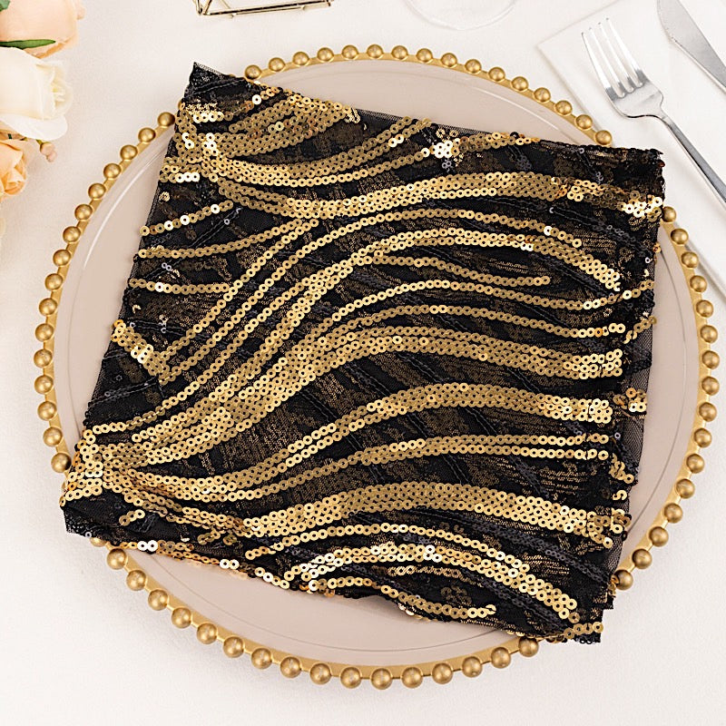 20" x 20" Wave Embroidered Sequin Mesh Dinner Napkin