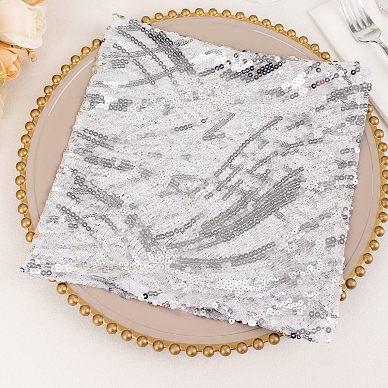 20" x 20" Wave Embroidered Sequin Mesh Dinner Napkin