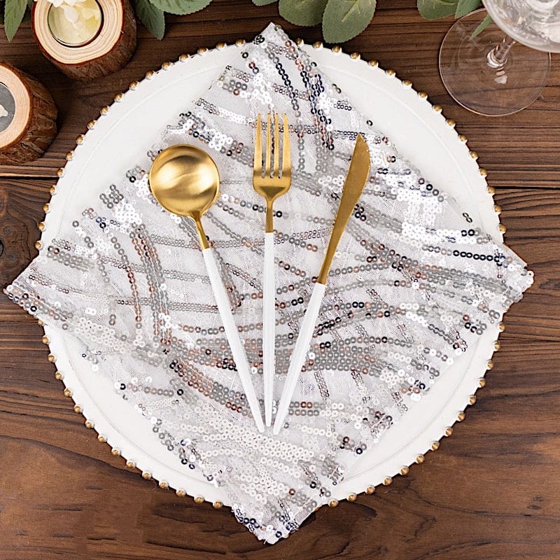 20" x 20" Wave Embroidered Sequin Mesh Dinner Napkin