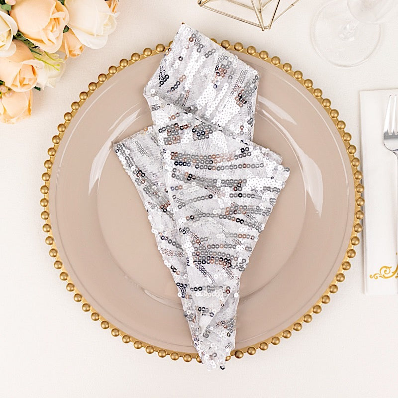 20" x 20" Wave Embroidered Sequin Mesh Dinner Napkin