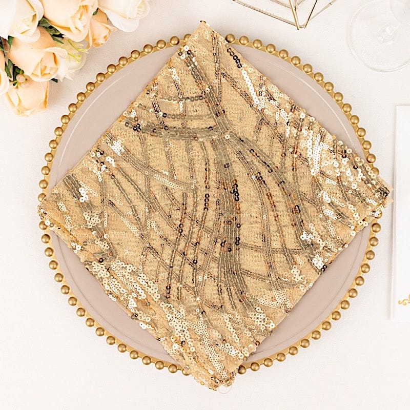 20" x 20" Wave Embroidered Sequin Mesh Dinner Napkin NAP_02_WAVE_CHMP