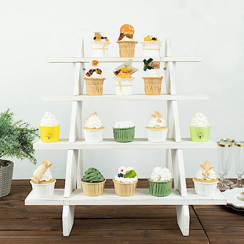 21" Ladder 4 Tier Wooden Cupcake Holder Dessert Display Stand - Whitewashed CAKE_WOD011_20_WHT