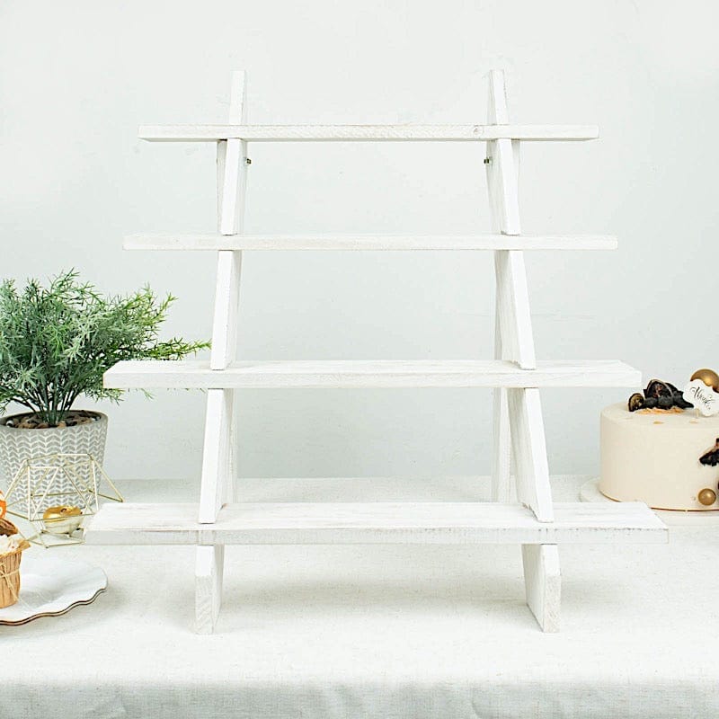 21" Ladder 4 Tier Wooden Cupcake Holder Dessert Display Stand - Whitewashed CAKE_WOD011_20_WHT