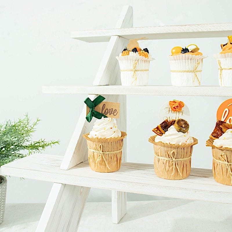 21" Ladder 4 Tier Wooden Cupcake Holder Dessert Display Stand - Whitewashed CAKE_WOD011_20_WHT