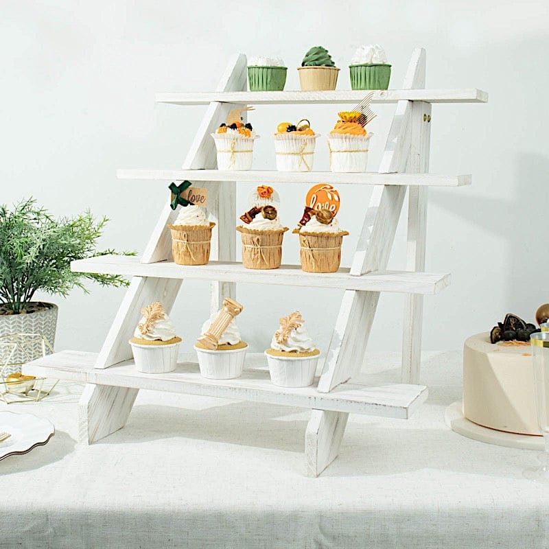 21" Ladder 4 Tier Wooden Cupcake Holder Dessert Display Stand - Whitewashed CAKE_WOD011_20_WHT