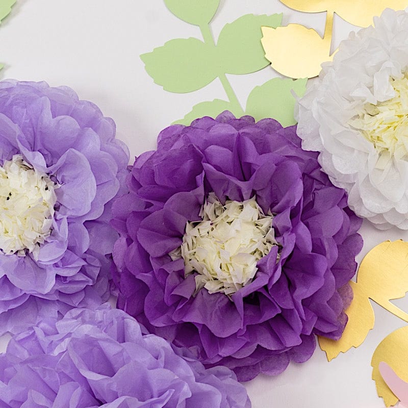 21 Tissue Paper Pom Poms Chrysanthemum Flowers with Butterflies and Leaves Set