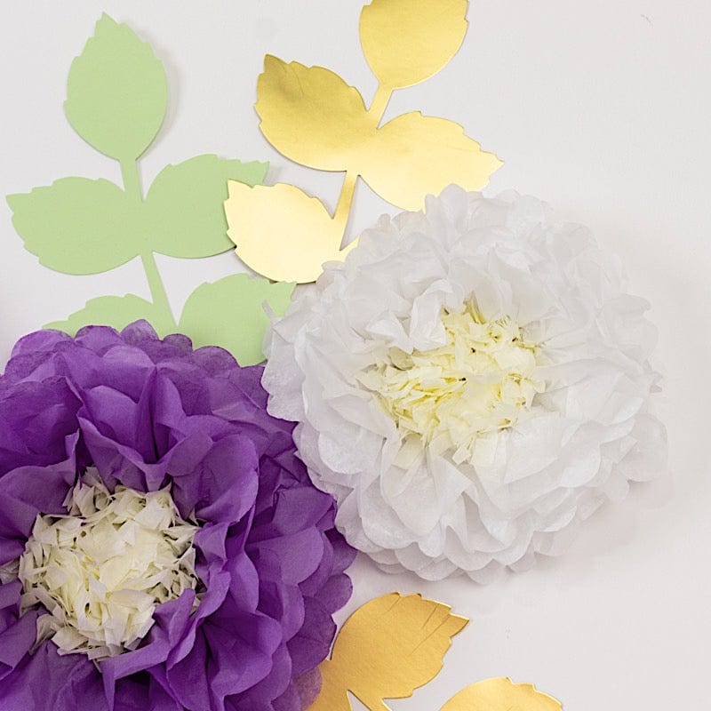 21 Tissue Paper Pom Poms Chrysanthemum Flowers with Butterflies and Leaves Set