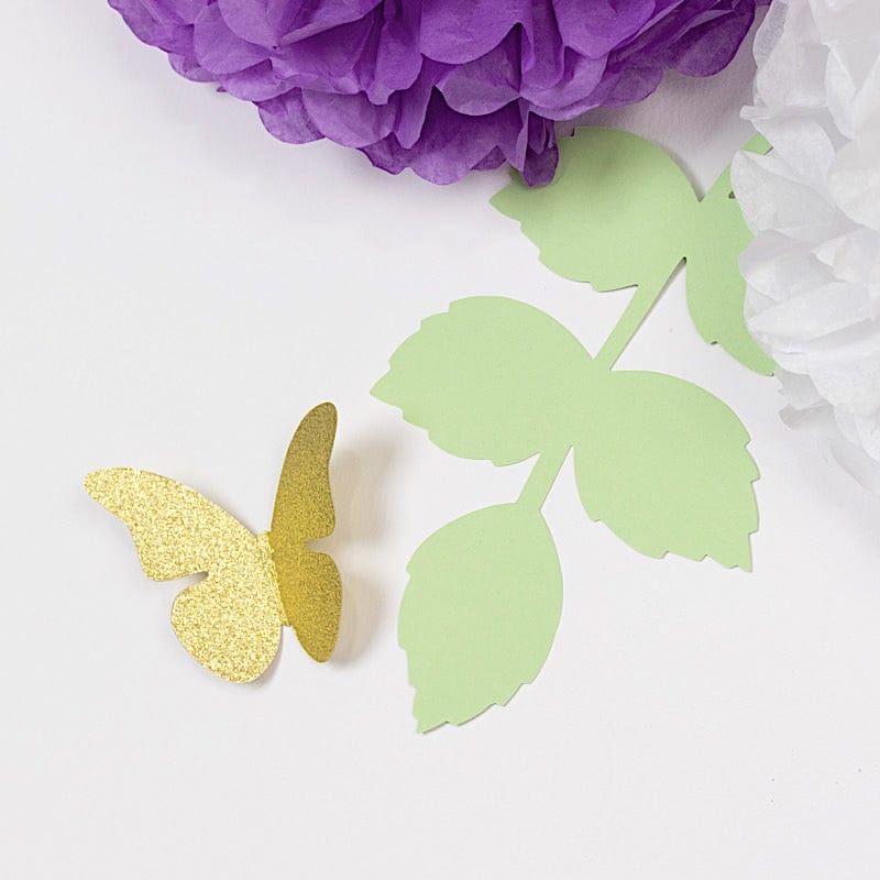 21 Tissue Paper Pom Poms Chrysanthemum Flowers with Butterflies and Leaves Set