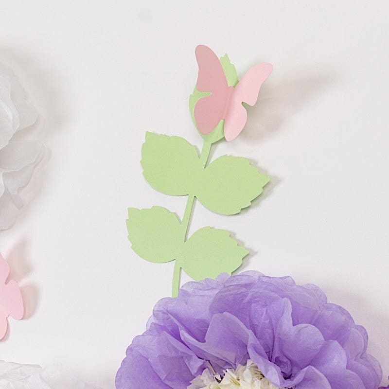 21 Tissue Paper Pom Poms Chrysanthemum Flowers with Butterflies and Leaves Set