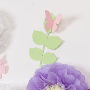 21 Tissue Paper Pom Poms Chrysanthemum Flowers with Butterflies and Leaves Set