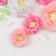 21 Tissue Paper Pom Poms Chrysanthemum Flowers with Butterflies and Leaves Set