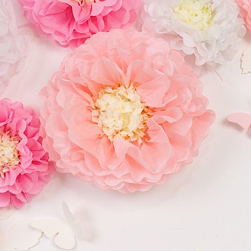 21 Tissue Paper Pom Poms Chrysanthemum Flowers with Butterflies and Leaves Set