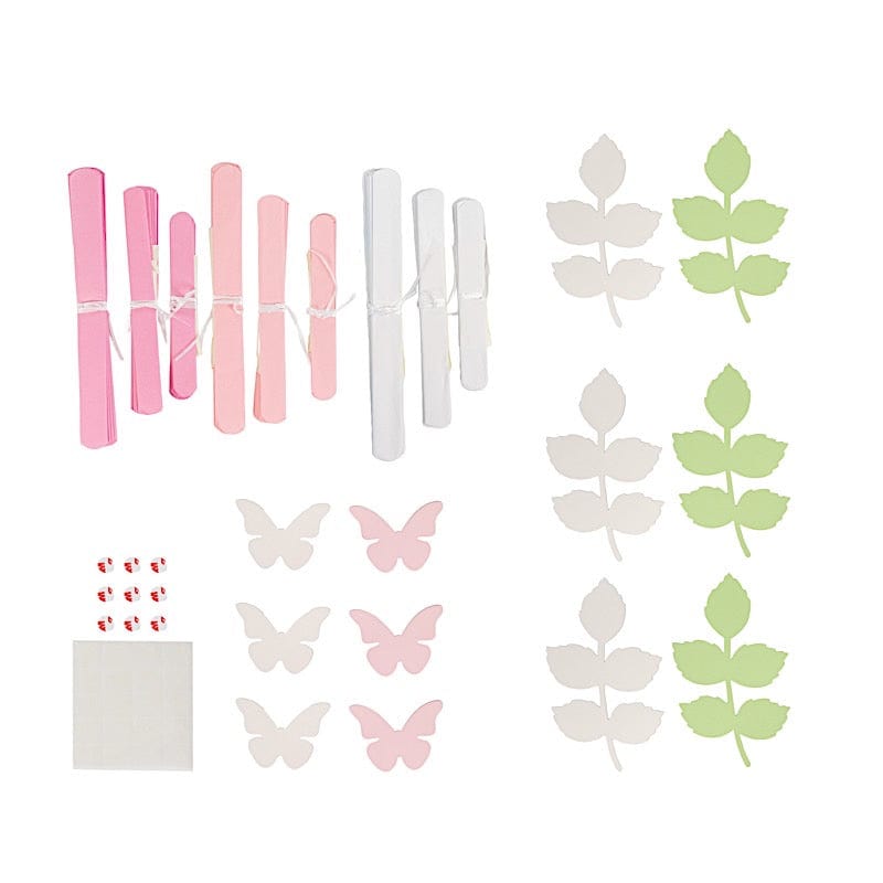 21 Tissue Paper Pom Poms Chrysanthemum Flowers with Butterflies and Leaves Set